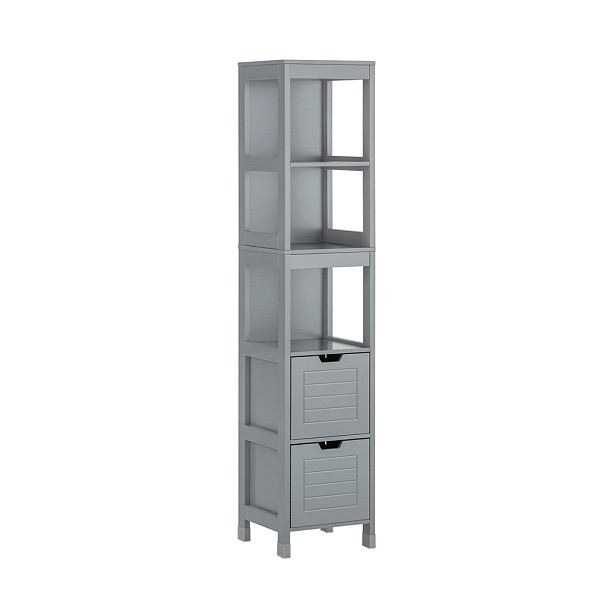 SoBuy Badezimmerhochschrank mit zwei Schubladen Grau 30x30x144 cm, Modern, FRG126-SG