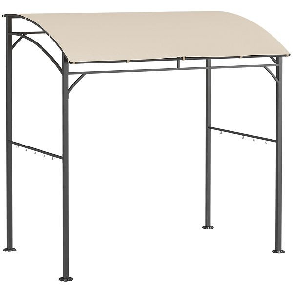 Outsunny Grillpavillon, Grillüberdachung, Regenschutz, Haken für Utensilien, Stahlrahmen, Beige+Schwarz, 215 x 150 x 182/220 cm, 84C-429V00BG