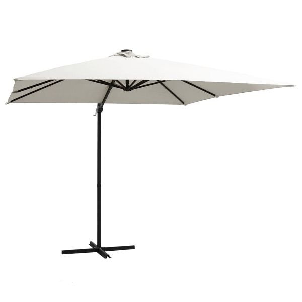 vidaXL Ampelschirm mit LED-Leuchten und Stahlmast 250 x 250 cm Sand, 46992