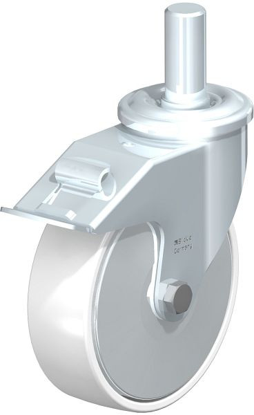 Blickle LEZ-PO 160G-27-FI-FA Stahlblech-Lenkrolle mit Zapfen & Feststeller, Polyamid, Weiß, 749840