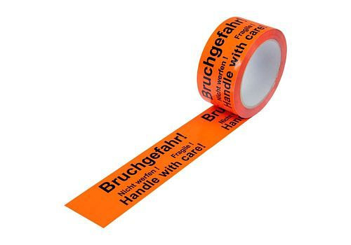 DENIOS Warn-Klebeband, PP, Aufdruck Bruchgefahr, in warn-orange, 50 mm breit x 66 m, VE: 12 Rollen, 299578