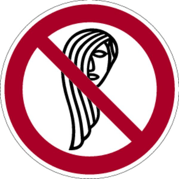 Schilder Klar Verbotszeichen Bedienung mit lange Haaren verboten DIN 4844 D-P029, 100 mm Folie selbstklebend, 3610/61