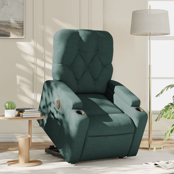 vidaXL Relaxsessel mit Aufstehhilfe Elektrisch Dunkelgrün Stoff, 3204740