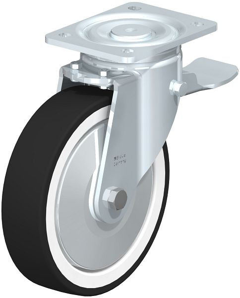 Blickle LH-POTH 200R-ST-FA Stahlblech-Lenkrolle, Schwerlast-Ausführung, mit Anschraubplatte & Feststeller, Thermoplastisches Polyurethan, Grau, 358705