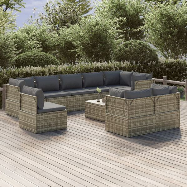vidaXL 10-teilig Garten-Lounge-Set mit Kissen Grau Poly Rattan, 3157439