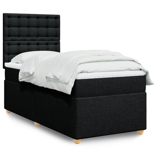 vidaXL Boxspringbett mit Matratze Schwarz 100x200 cm Stoff, 3293507
