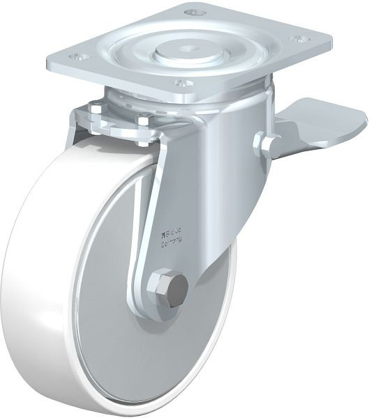 Blickle LH-PO 160K-ST-FA Stahlblech-Lenkrolle, Schwerlast-Ausführung, mit Anschraubplatte & Feststeller, Polyamid, Weiß, 750029