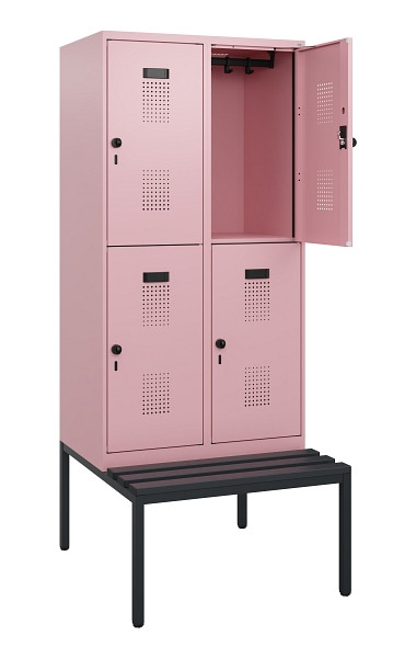C+P Doppelstöckiger Spind Evolo PLUS, Bank, 4 Fächer, 1950x800x815mm, 3015/3015, Drehriegel, Sitzfläche Kunststoff, Sitzbank, 0493505-22 S10129