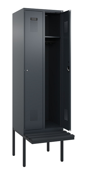C+P Spind Evolo PLUS, 2 Abteil, 2120x600x815mm, 7016/7016, Zylinderschloss, Material Sitzfläche Kunststoff, 0490407-20 S10097