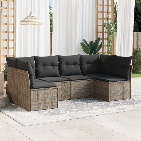 vidaXL 6-teilig Garten-Sofagarnitur mit Kissen Grau Poly Rattan, 3217390