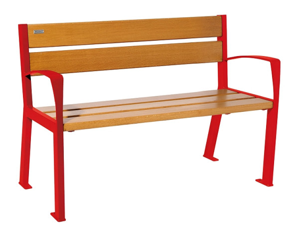 Procity Sitzbank Silaos 5 Holzlatten, 1200 mm, Mit Armlehne, Holz & Stahl, helle Eiche/RAL 3020, 209511.3020.CHEC