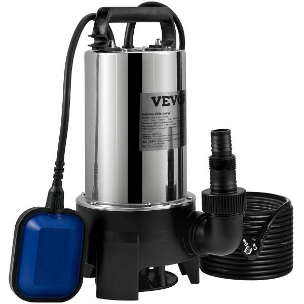VEVOR Tauchpumpe 1100W Schmutzwasserpumpe 230V Gartenpumpe Durchfluss 333,3L/min Schmutzwassertauchpumpe IPX8, WSBBX15HP220VF22VV2
