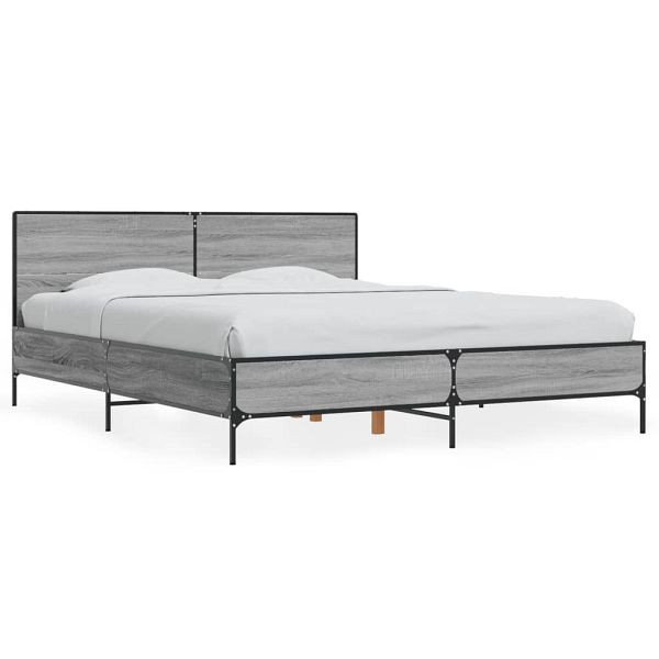 vidaXL Bettgestell Grau Sonoma 160x200 cm Holzwerkstoff und Metall, 3280010