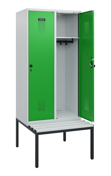 C+P Spind Evolo PLUS, 2 Abteile, 1950x800x815mm, 7035/6037, Drehriegel, Sitzfläche Kunststoff, Sitzbank, 0490505-22 S10065