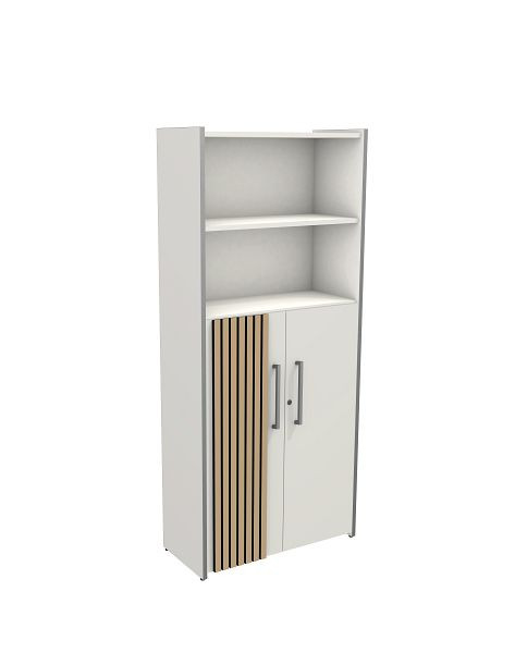 Kerkmann Oxford Einzelregal breit mit Flügeltüren, B800 x T380 x H 1830 mm, Regal 5 Ordnerhöhen, in 3 OH, Weiß/Eiche hell, 13000236