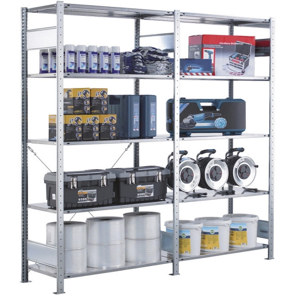 Deskin Steckregal ST 3000 - Komplettangebot, 1 Grund- und 1 Anbauregal, H 2000 x B 2066 x T 436 mm, 239802