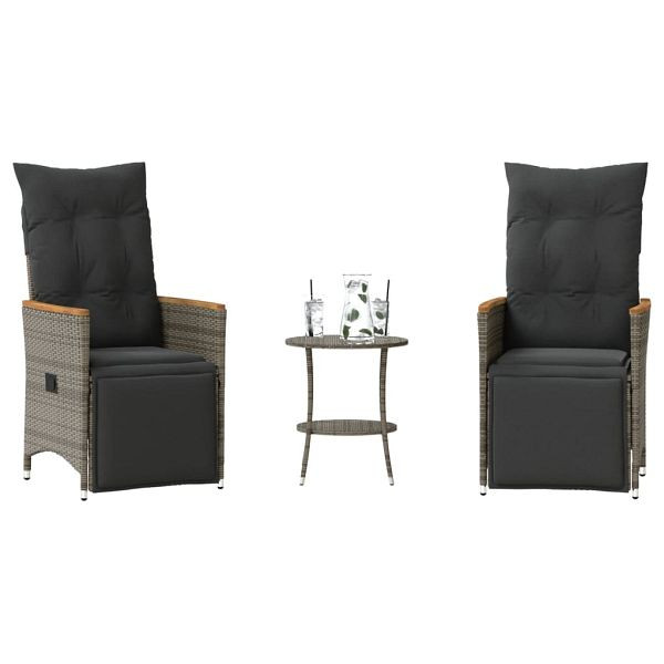 vidaXL 3-teilig Bistro-Set mit Kissen Grau Poly Rattan, 365679