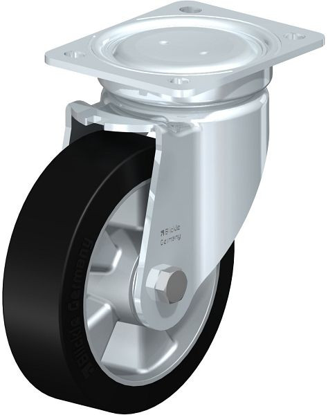 Blickle LU-ALEV 160K Stahlblech-Lenkrolle, schwere, geschlossene Ausführung, mit Anschraubplatte, Elastik-Vollgummi, Schwarz, 759156