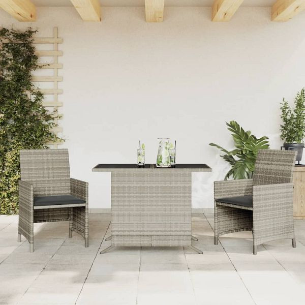 vidaXL 3-teilig Bistro-Set mit Kissen Hellgrau Poly Rattan, 365122