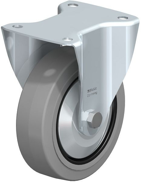 Blickle B-POEV 160R-SG-FA Stahlblech-Bockrolle, mittelschwere Ausführung, mit Anschraubplatte, Elastik-Vollgummi, Grau, 383307