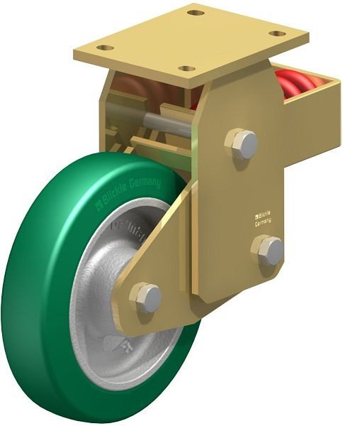 Blickle BSFN-GST 200K Stahlgeschweißte Schwerlast-Bockrolle mit Stahlfeder, Blickle Softhane®, Grün, 689687