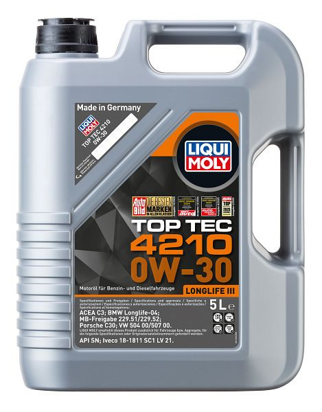 LIQUI MOLY Motoröl Top Tec 4210 0W-30, Kanister Kunststoff, VE: 5 Liter, 21605