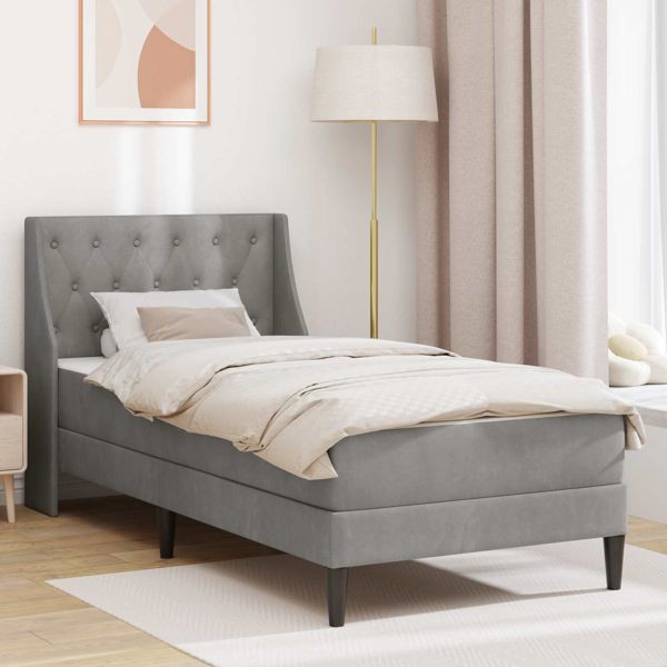 vidaXL Bettgestell mit Matratze Wandmontiert 2-teilig Hellgrau Samt, 3414759