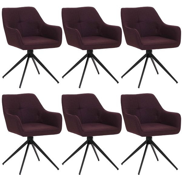 Mendler 6er-Set Esszimmerstuhl HWC-O47, Küchenstuhl Armlehne, drehbar Auto-Return, Stoff/Textil (270g/m²), bordeaux, 3x112986