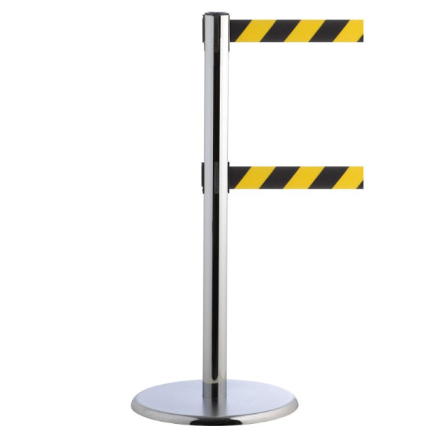 Stein HGS Personenleitsystem -P-Line Duo-, chrom, schwarz/gelb diagonal (schraffiert), mit Sicherheitsverschluss (selbstlösend), Gurtlänge: 2 x 2,3 m, 14148-0603