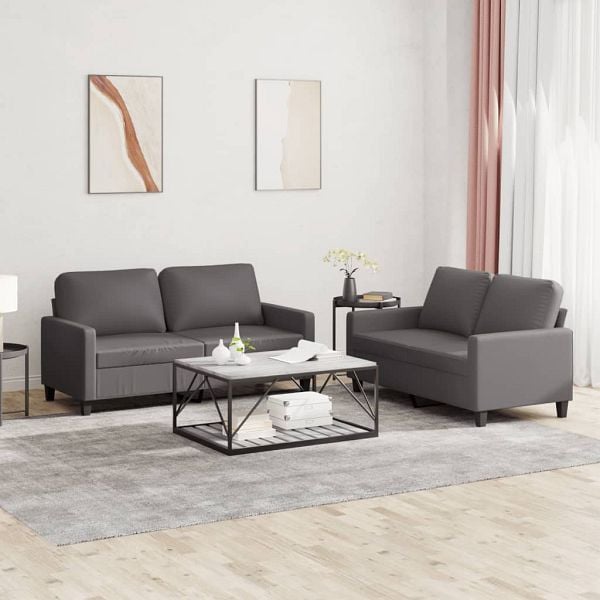 vidaXL 2-teilig Sofagarnitur mit Kissen Grau Kunstleder, 3201410