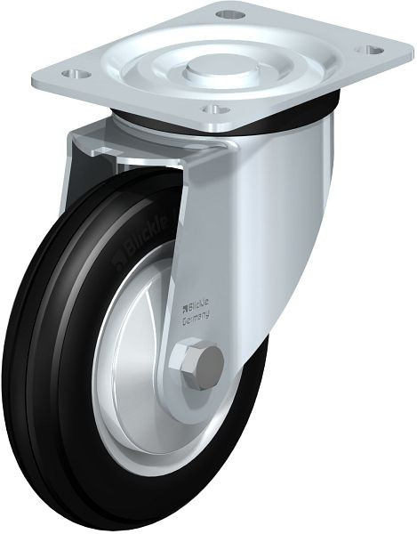 Blickle L-VW 162R-FA Stahlblech-Lenkrolle, mittelschwere Ausführung, mit Anschraubplatte, Weichgummi, Schwarz, 694299