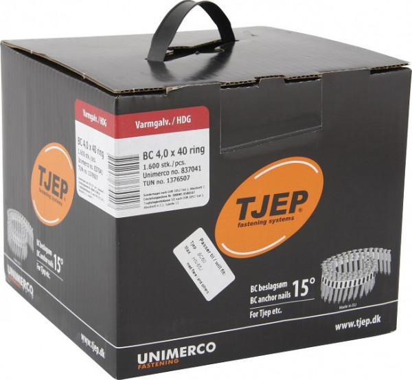 TJEP BC40/40 Rillennagel feuerverzinkt, Ankernagel Coil Box 1.600 Stück, BC Nägel, 837041