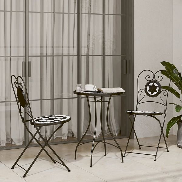 vidaXL Mosaik-Bistro-Set Schwarz und Weiß Eisen und Keramik, 3216354