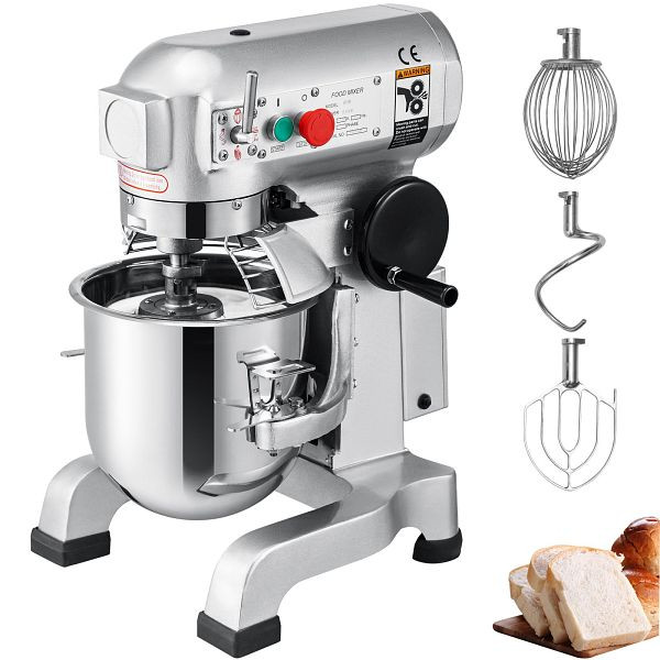 VEVOR Elektrische Küchenmaschine, 750 W B20B, 3 Geschwindigkeiten, Schutzdesign mit 20 L Edelstahl-Rührschüssel, Schneebesen, DDJBJ20LCLSB20B01V2
