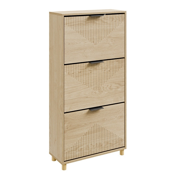 SoBuy Schuhschrank in Light Oak mit 3 Schubladen, für kompakte Räume, aus Spanplatte und MDF, 60×24×120 cm, Tragkraft 27 kg, FSR213-N
