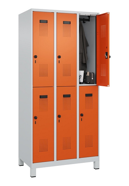 C+P Doppelstöckiger Spind Evolo PLUS, mit Füßen, 6 Fächer, 1950x900x500mm, 7035, Frontfarbe RAL 2004 Reinorange, Drehriegel, 049310-30 S10002