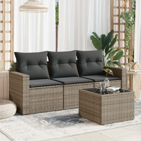 vidaXL 4-tlg. Garten-Sofagarnitur mit Kissen Grau Poly Rattan, 3251007