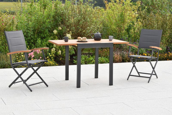Merxx Paxos Set 3-teilig, 2 Paxos Klappsessel, gepolstert, graphit/grau, 1 Balkonausziehtisch 65 (130) x 65 cm, 51001-307