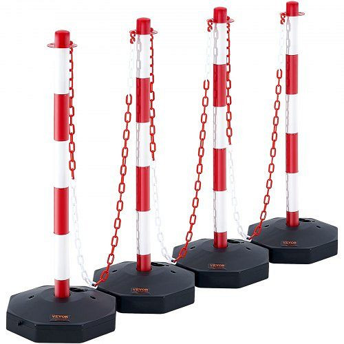 VEVOR Verkehrshütchen Absperrpfosten 4 Stück 285 x 285 mm Warnkegel mit Kett, Rot & Weiß Wasser- und Sandeinspritzung, HBTCJTJSZ34Y3VEA0V0