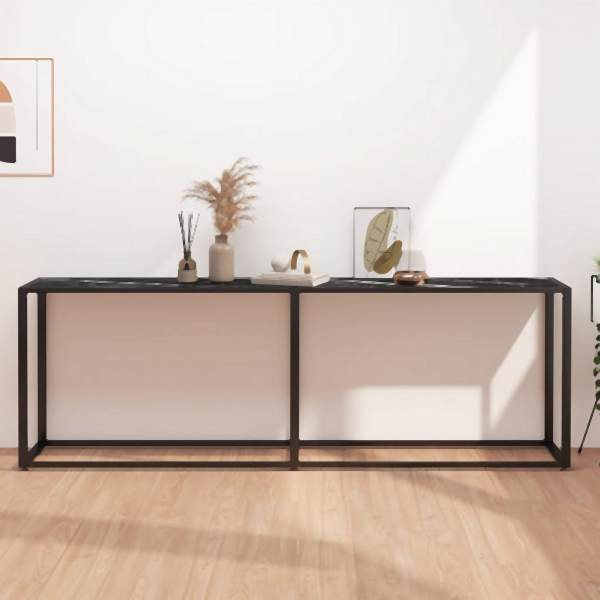 vidaXL Konsolentisch Schwarz Marmor-Optik 220x35x75,5 cm Hartglas, 331693