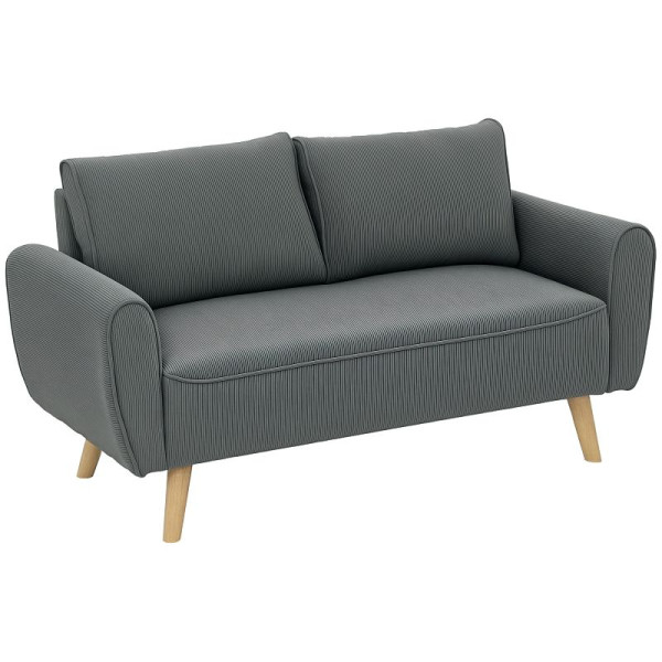 HOMCOM Zweisitzer-Sofa, Stoffcouch, 2 Rückenkissen, Cordbezug, 145 x 75 x 78 cm, Anthrazit, 83B-125V01CG