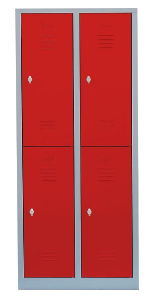 Lüllmann Stahl-Kleiderschrank / Garderobenschrank, 1800 x 800 x 500 mm, Lichtgrau/Feuerrot, 523224