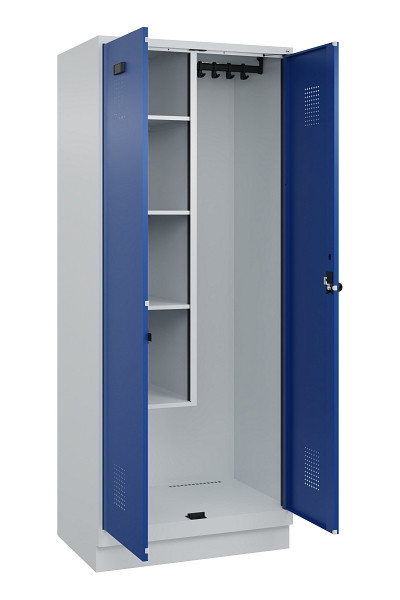 C+P Putzmittel-Spind Evolo PLUS, mit Sockel, 2 Abteile, 1950x800x500mm, 7035/501, Frontfarbe RAL 5010 Enzianblau, Drehriegel, 049120-02 S10006