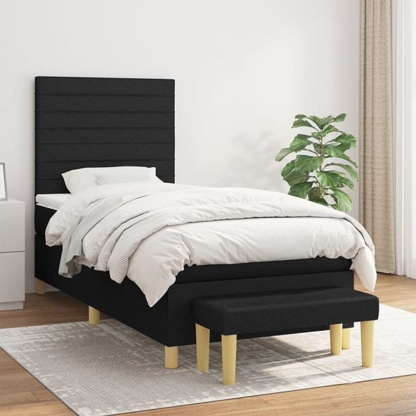 vidaXL Boxspringbett mit Matratze Schwarz 90x190 cm Stoff, 3137199