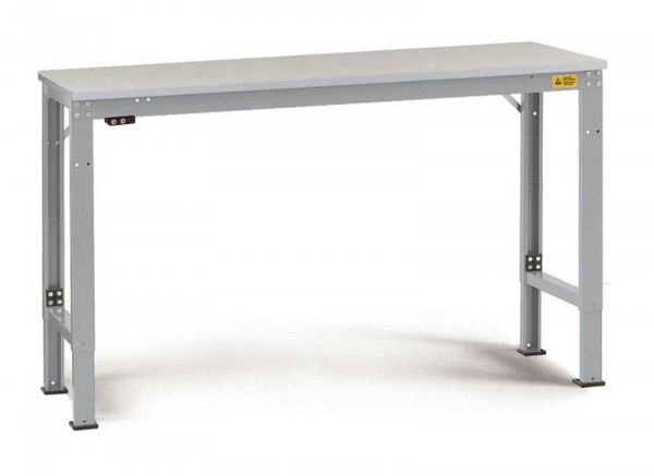 Manuflex ESD-Arbeitstisch UNIVERSAL Spezial Grundtisch mit Kautschukplatte, BxTxH = 2500 x 1200 x 722-1022 mm, Alusilber, LU7163.9006