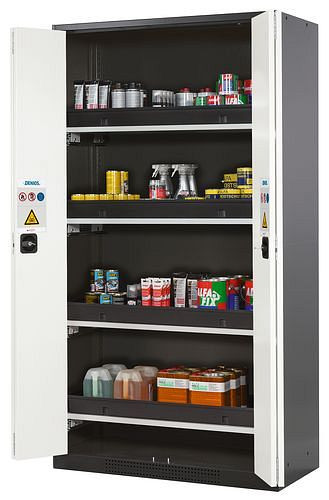 asecos Chemikalienschrank Systema-T CS-104F, Korpus anthrazit, weiss, inkl. 4 Tablarauszüge, 202715