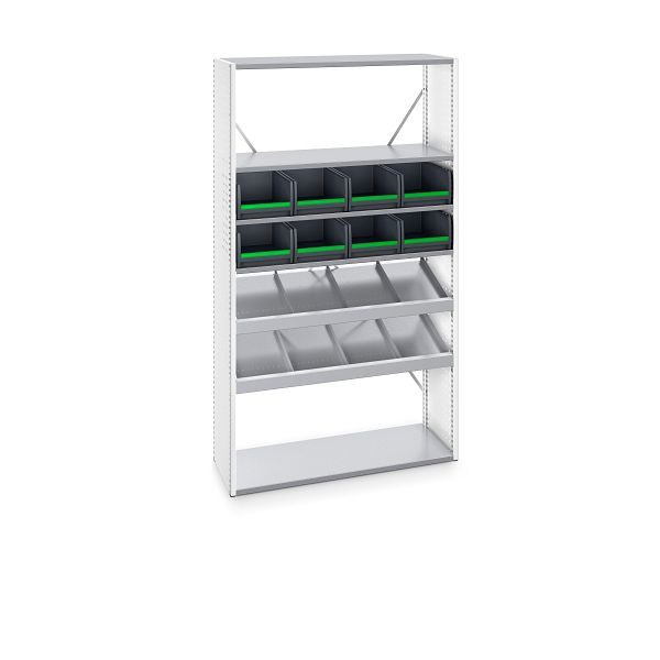 bott verso Regal mit 8 bottBoxen mit 2 Kleinteile-Regaldepots B x T x H: 1150 x 420 x 2000 mm, RAL 7035/ verzinkt, 46003003.16