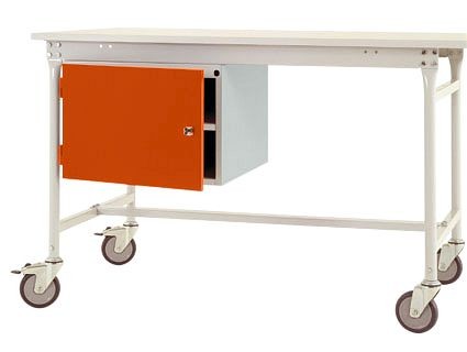 Manuflex Gehäuse-Unterbau mobil, Nutzhöhe 1 Tür und Einlegeboden mm mit rotorange RAL 2001, für Tischtiefe 800 mm, Rotorange, ZB4733.2001