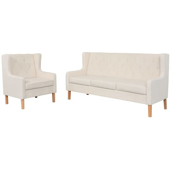 vidaXL 2-teilig Sofa-Set Stoff Cremeweiß, Material: Polyester: 100%, 274929