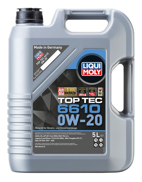 LIQUI MOLY Motoröl Top Tec 6610 0W-20, Kanister Kunststoff, VE: 5 Liter, 21662